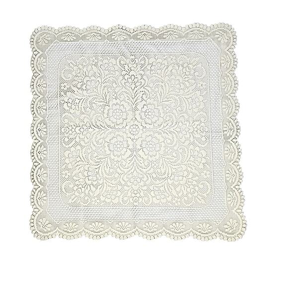 Small Square Tablecloth Cover Cream Lace Fabric Floral Design 34 x 35 Polyester - Picture 1 of 7